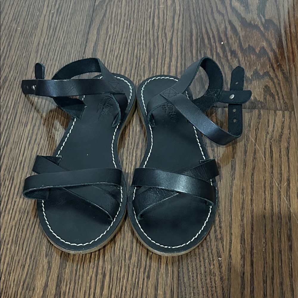 Madewell black leather boho strappy ankle strap sandals sz 6